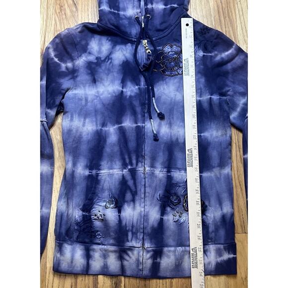 Free People Hoodie Womens Medium Full Zip Embroidery Tie Dye Purple BOHO - Picture 3 of 8